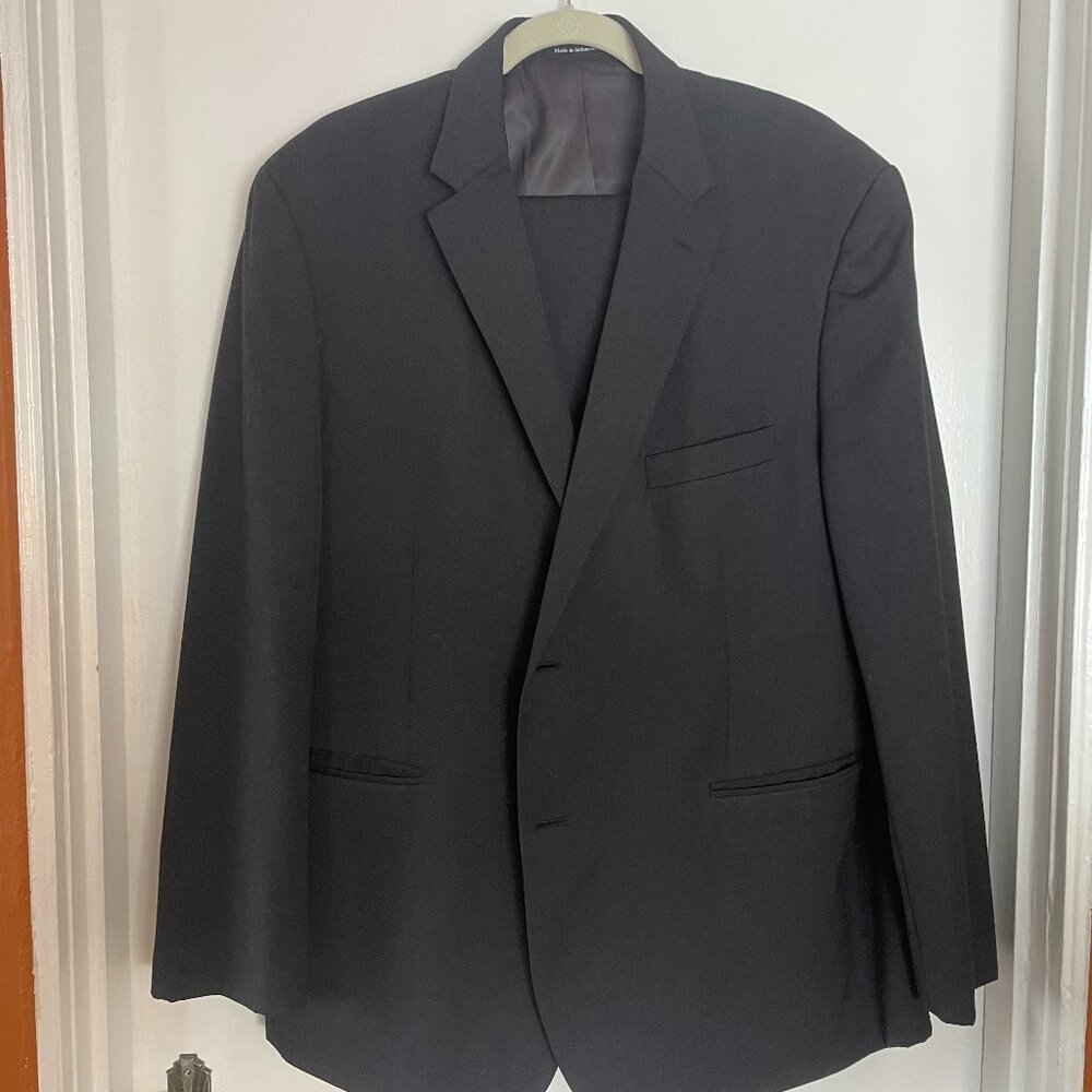 Pronto Uomo Platinum Men’s 100% Wool Suit Set (Blazer + Pants, Black)